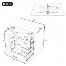 Freestanding Bathroom Vanity Unit 76 X 46 X 83.5 Cm With Integrated Sink, Vanity Unit, Fully Lacquered Finish, Door Shelf, Three Soft-Close Drawers, Integrated Ceramic Sink, White - White - View 5