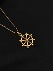 1pc Versatile Sweater Chain Necklace, Titanium Steel Pendant, Unisex Hip-Hop Ins Style Accessory - Yellow Gold - View 4