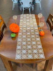 HXARTMIS 1PC, Exquisite Embroidered White & Coffee Table Runner, Polyester Machine-Made Floral Embroidered Tablecloth. Table Runner, Modern Table Runner, Table Runner, Table Centerpiece, Modern Table Centerpiece, Breakfast Placemats - Coffee White - View 10