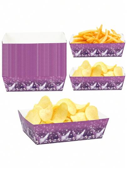 10pcs/30pcs/50pcs Purple Music Themed Korean Pop Music Paper Food Trays, Disposable Ombre Purple Music Star Snack Boats Suitable For Purple Singer Dance Birthday Party Decorations