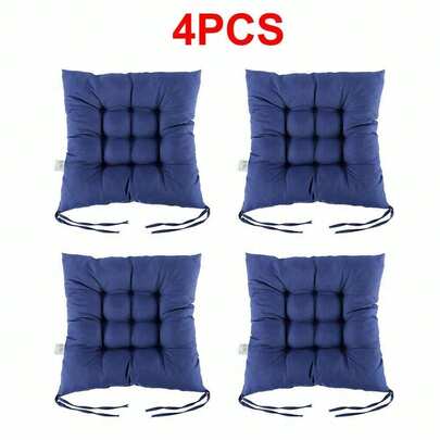4 Pack Seat Pad Dining Room Garden Kitchen Chair Seat Cushions Tie On Plain UK