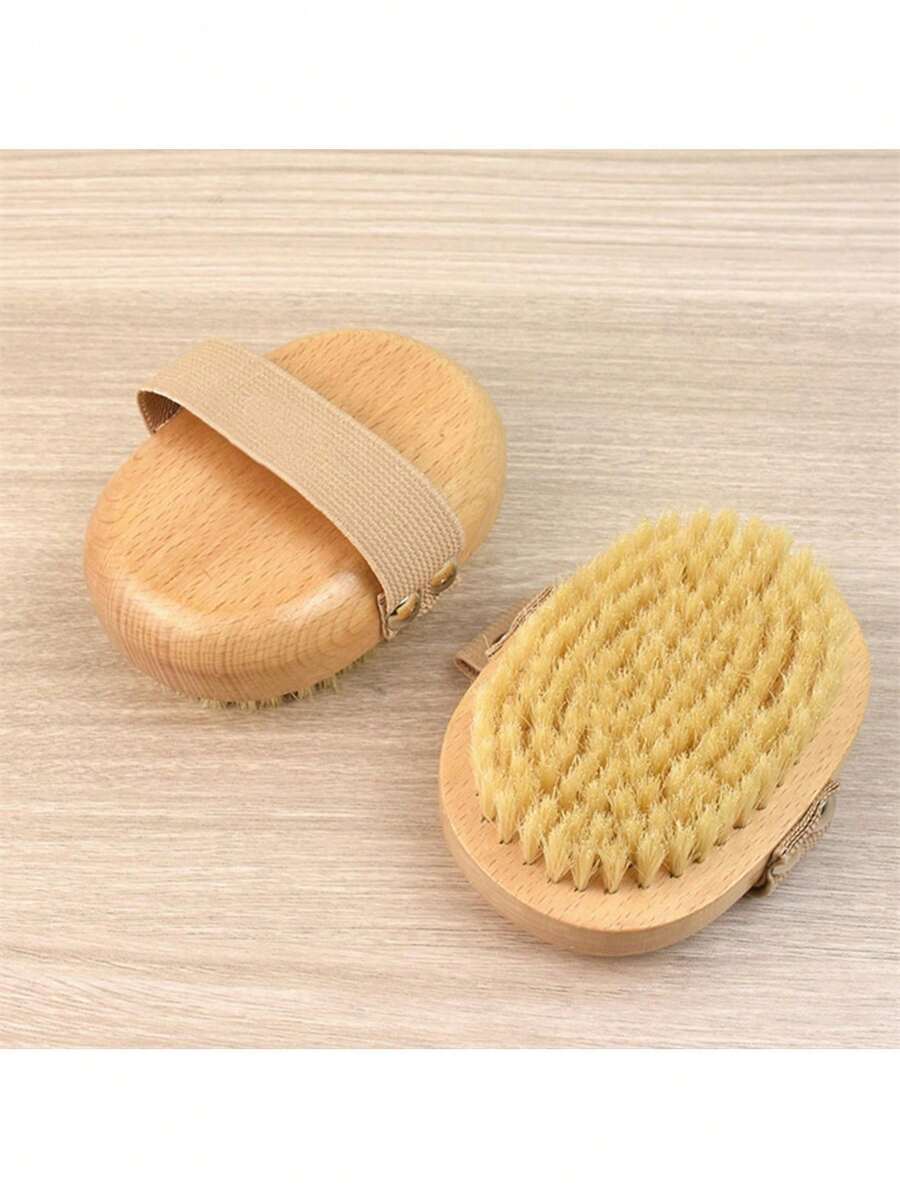 1 Bàn chải chà khô toàn thân với lông nylon mềm mại, chống trượt, bằng gỗ, dùng để tẩy tế bào chết khi tắm, làm sạch sâu cơ thể (ướt hoặc khô). - thông thường - Xem 1