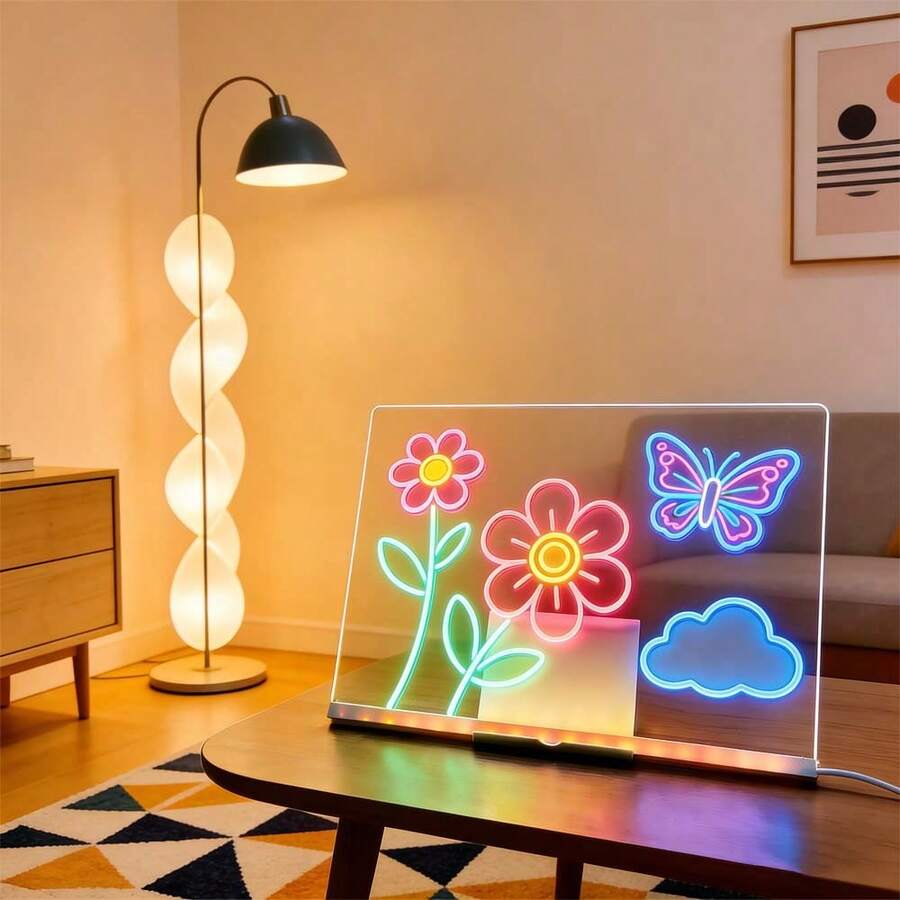 Tablero de escritura luminoso de acrílico, tablero de mensajes, tablero de dibujo infantil, soporte LED pintado a mano DIY