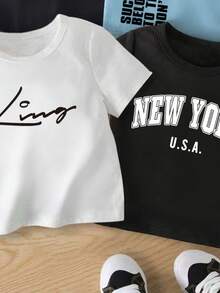 Baby Boy Casual Letter Print Short Sleeve T-Shirt, Summer - Multicolor - View 4