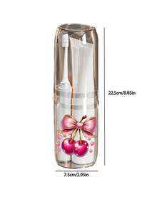 1pc Cherry And Bowknot Print Transparent Portable Toothbrush Case,Transparent Soap Dish, Keep Your Toothbrush Clean And On The Go!Travel Toothbrush Holder, Portable Toothbrush Cup Cover, Suitable For Travel, Camping, Business Travel, And School, Travel Essentials, Bathroom Accessories, Household Items, And Storage Supplies,Very Convenient And Practical - A - View 10