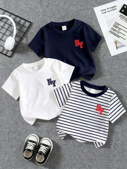3pcs Baby Boy Letter Print Short Sleeve Outfit Set