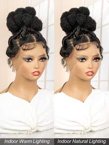 Bantu Knotless Braided Wigs Synthetic Full Lace Wig Lace Box Braided Wig Buns Wig Full Lace Braids Wig African Braiding Hair Wig For Women - Black - View 7
