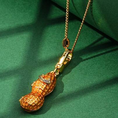 1件优雅3D珐琅可开合花生吊坠项链，手工绘制精细花生吊坠，适合女士日常佩戴