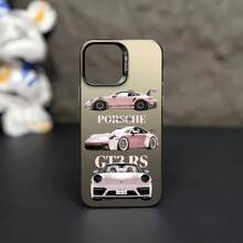 Porsches rosas en diferentes vistas que muestran detalles. Esta elegante funda es compatible con los modelos  17, 16, 15, 14 Pro Max, 13, 12, 11, XR y XS Plus. Fabricada en silicona TPU, ofrece protección contra golpes y caídas, además de una sensación superior. Es un regalo ideal para familiares, amigos y seres queridos, y una opción perfecta para Año Nuevo. - Negro - Ver 2