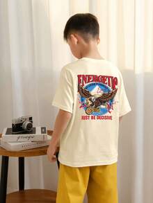 Tween Boys Casual Printed Crew Neck Short Sleeve T-Shirt, Summer Top - Apricot - View 2