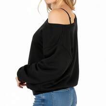 Off-Shoulder Top, Sexy Long-Sleeve T-Shirt With One Shoulder Exposed, Holiday-Style Loose Casual T-Shirt - 黑色 - 查看 3