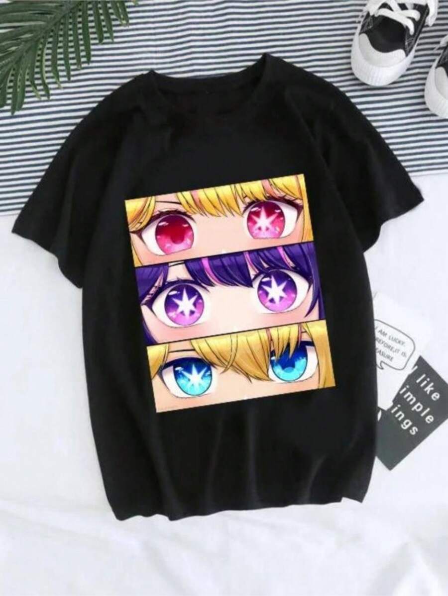 Women T-Shirt Manga Anime Oshi No Ko Harajuku Ullzang T Shirt Female Ai Ruby Akane Aquamarine Hoshino Clothes Tops - 黑色 - 查看 1