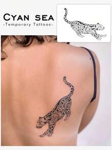 One Washable Temporary PVC Tiger Tattoo Sticker, Waterproof, Sweatproof, Non-Reflective, Unisex, Suitable For Individuals, Lasts 3-5 Days. - Black - View 1