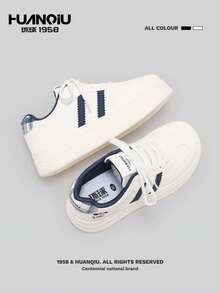 HUANQIU Giày thể thao nữ nhẹ, kiểu dáng thường ngày, phối màu tương phản, kẻ sọc caro và họa tiết hình cún con. - Màu xanh lam - Xem 3