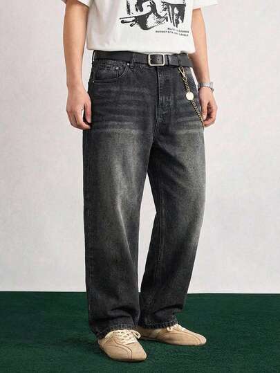 Open Phase 男士复古直筒个性化休闲牛仔裤，春夏款