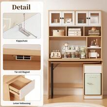 Computer Desk, Shelving Unit, Filing Cabinet, Work Desk, Office Cabinet, Natural White 180 Cm - Wood Color + White - View 6