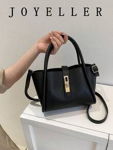 Women's New Solid Color PU Fashion Tote Bag Multifunctional Shoulder Bag With Small Coin Purse - Black - View 5