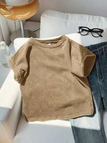 2026 SUMMER TopComfortcana Women's Casual Coffee Brown Round Neck Short Sleeve T-Shirt, SummerLoose And Comfortableshirt - 卡其色 2 - 查看 6