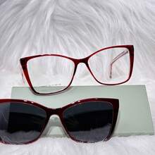 Women's Adult Clip-On Glasses, Acetate Nylon, 2 In 1, Square, Size M, BL8007 - vermelho - 查看 1