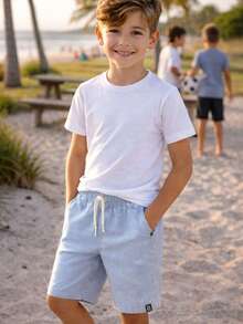 Boys' Bermuda Shorts In Lightweight And Comfortable Linen And Cotton - Baby Blue - View 2