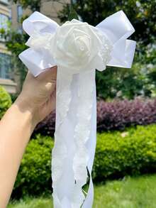 6 Stücke Hochzeitsauto Türgriff Blumen, weiße künstliche Autospiegel Blumensträuße mit Schleife, Hochzeitsauto Dekorationszubehör für Türgriffe und Rückspiegel - Verschiedenfarbig - Übersicht 3