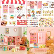 180 Pcs Dollhouse Furniture Miniature Kitchen Accessories Mini Shopping Cart Metal Trolley Basket Food Drink Toy Supermarket Store Grocery Shelves Cash Register Fridge Scale Pretend Play Game PartyChildren's Joyful Games, Essential Toys For Children - As Pic - View 1