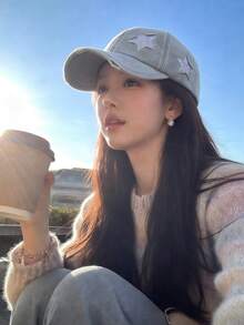 1pc Vintage American Letter Distressed Washed Denim Outdoor Street Tongue Cap, Unisex Versatile Sun Hat, Large Head Circumference Flattering Denim Baseball Cap For Women - Peaked Cap - View 6