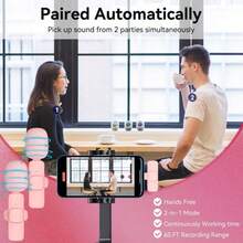 粉色纯色无线领夹式麦克风，配备 USB-C 和 Lightning 适配器，带降噪功能，适用于视频录制、采访、播客、Vlog 音频录制，是送给女性的生日礼物。 - 粉色 - 查看 5