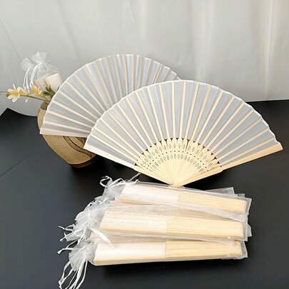 20/6/2/1 pieza Abanico de seda, Abanico de tela decorativo liso, Regalo de boda, Abanico plegable de bambú, Decoración colgante de escritorio DIY