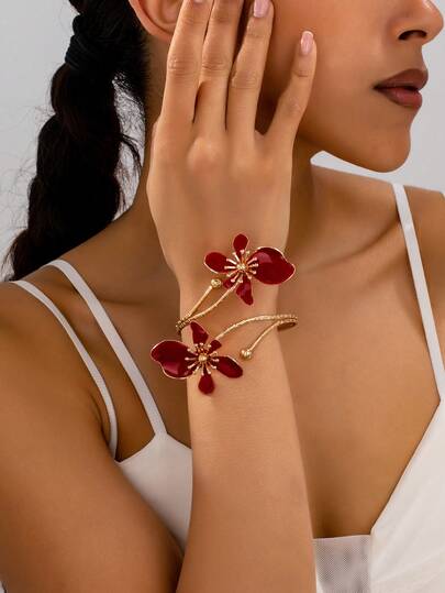 1pc Fashionable Exaggerated Creative Oil Drip Floral Bracelet, Suitable For Women's Daily Street And Party Wear