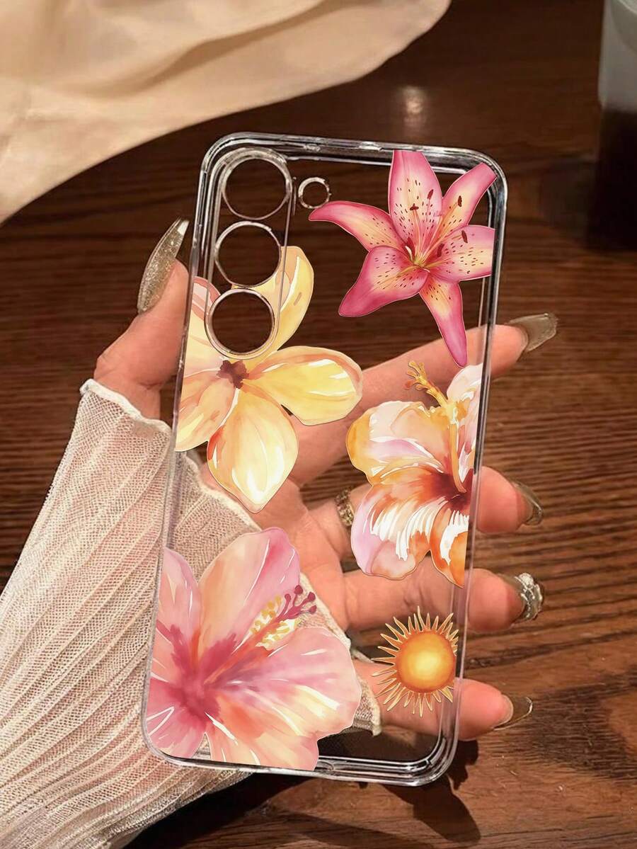 粉色花卉时尚单件装彩色花卉百合向日葵软壳手机壳,兼容华为荣耀、三星Galaxy A04e/12/A13/A14/A34/A50/A52/A53/A54/S21/S22/S23/S24/S25/S25 Ultra、6A/7A/8A、12T/13T Spring - 無色 - 查看 1