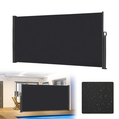 Retractable Side Awning For Sun And Privacy Protection In Polyester For Garden, Balcony And Terrace, Dark Grey/Light Grey, 160 X 300 Cm / 180 X 300 Cm / 200 X 300 Cm