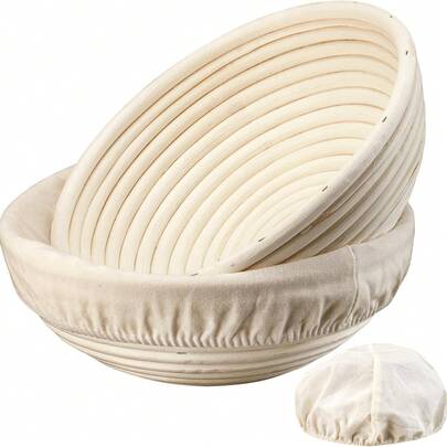1 Set Complete Round Natural Rattan Bread Proofing Basket Set (Including Linen Liner), Suitable For Home And Professional Bakers' Kitchen Baking Accessories