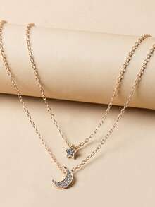Fashionable Layered Moon & Star Necklace For Women, Delicate Minimalist Design Luxury Necklace - Star and Moon Necklace - View 3