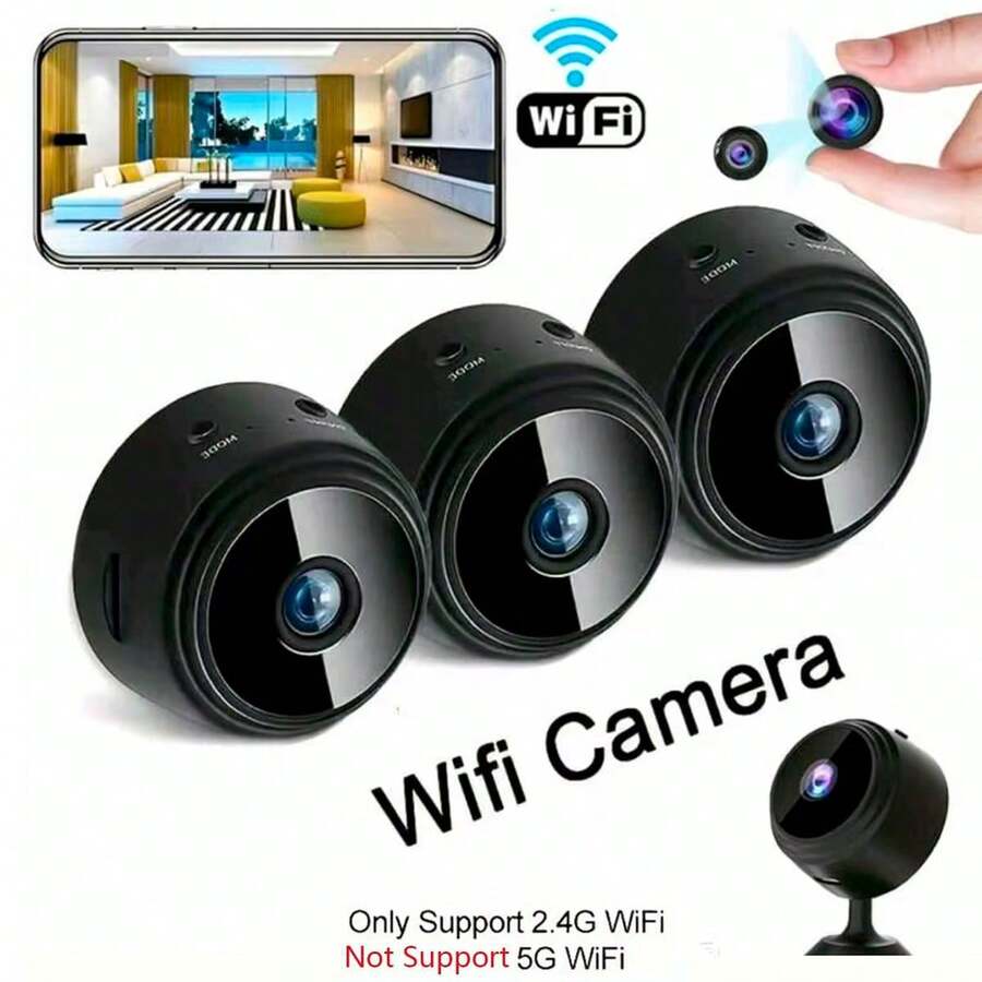 1pc Wireless Home Security Camera - Rechargeable Lithium-Polymer Battery, USB Powered, Wi-Fi Connection, Mobile APP Remote Control, Home Security Monitoring Device, Compact Nanny Cam, Suitable For Car, Portable Camera For Indoor And Outdoor Use, Pet Camera For Dogs, SD Card Not Included - Black - View 1