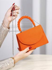 Elegant Floral Ruffled Flap Square Evening Handbag, Suitable For Women's Party, Wedding, Prom, Banquet Occasions, Best Gift For Her - Orange - View 4