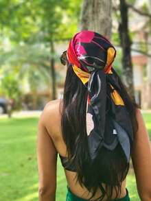 Elegant Women's Printed Satin Scarf 90x90 Large For Hair - L34/preto - Xem 1