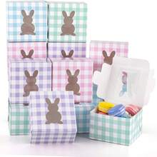 5pcs/10pcs/30pcs Easter Plaid Rabbit Window Bread Box, 4*4*2.5in Cookie Box With Window, For Cake, Pastry, Chocolate, Cookies, Party, Birthday Party, Easter Holiday Party, Gathering Gift Packaging Box, Tart Packaging Box - View 3