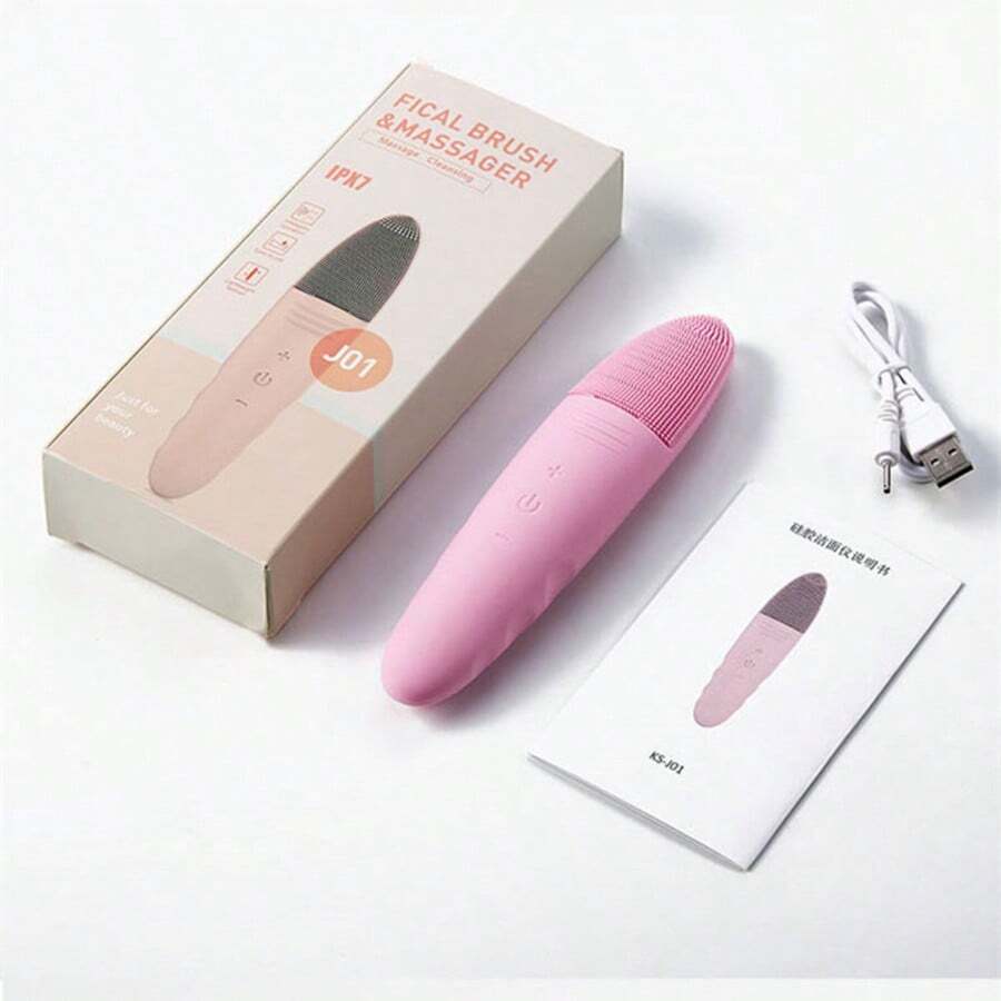 Acoustic Face Cleanser Brush, Electric Silicone Face Massager, Deep Pore Cleaning, Waterproof, USB Charging, Skincare Tool - Pink - View 1