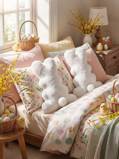 复活节兔子毛绒抱枕，复活节装饰靠垫，非常适合客厅、沙发、卧室和其他家居装饰环境。也是日常、派对或节日装饰的绝佳选择。