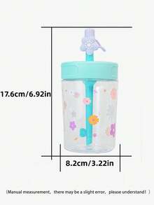 1個 450ML/480ML 雛菊設計兒童吸管杯，清新學生水壺，防塵防漏耐摔便攜，適合日常使用 - 淺藍色 - 查看 8