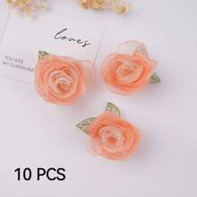 10pcs Pink Sheer Rose Flower Embroidered Patches With Leaves, Handmade 3D Floral Decor, Suitable For Hair Clips And Craft Decoration - Multicolor - View 12