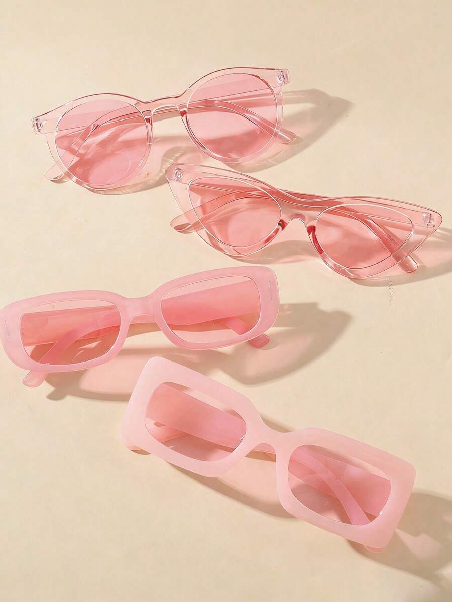Bộ 4 chiếc kính gọng nhỏ màu hồng kiểu retro thời trang dành cho bé gái, phù hợp với trang phục hàng ngày, dự tiệc, du lịch và chụp ảnh. - Nhiều màu - Xem 1