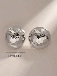 一对复古简约锤纹半球耳环，经典时尚，适合女性日常佩戴的珠宝配饰 - 銀色 - 查看 3