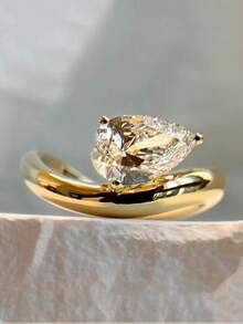 1枚精美闪亮几何水滴形璀璨立方氧化锆戒指，女士礼物，结婚订婚周年纪念精美珠宝 - 戒指 - 查看 1