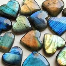 1pc Natural Flashy Labradorite Heart Shape - Unique Cabochon Cut, High-Gloss Smooth Polish, Convenient Flatback - Approx 10-600g, - Royal Blue - View 6
