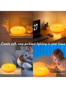 Modern Design Donut Table Lamp, LED Bedside Desk Lamp With Durable Shade, Rotomolded Small 3-Color Dimmable Nightstand Lamps (Not Glass) (Orange) Dimmable Usb - trái cam - Xem 7