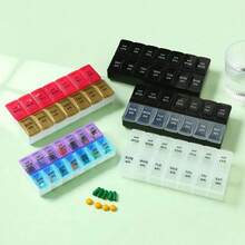 New Portable 7-Day Weekly Pill Organizer Box, 14 Compartments Vitamin Pill Container For Tablets, Medications, Fish Oil - Multicolor - View 4