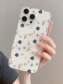 1pc Fashion Creative Blue & White Floral Leaf Painted Pattern Transparent Soft TPU Phone Case, Anti-Fall Anti-Scratch Anti-Fingerprint, Camera Lens Protection, Compatible With Apple, Nothing, Compatible With Pixel, Compatible With INFINIX, Compatible With Redmi - Multicolor - View 8