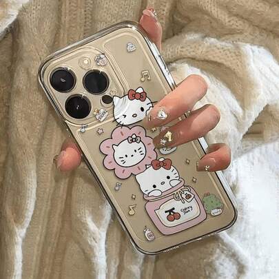 Sanrio 1 pieza Funda de teléfono transparente con estampado lindo de gato KT cereza